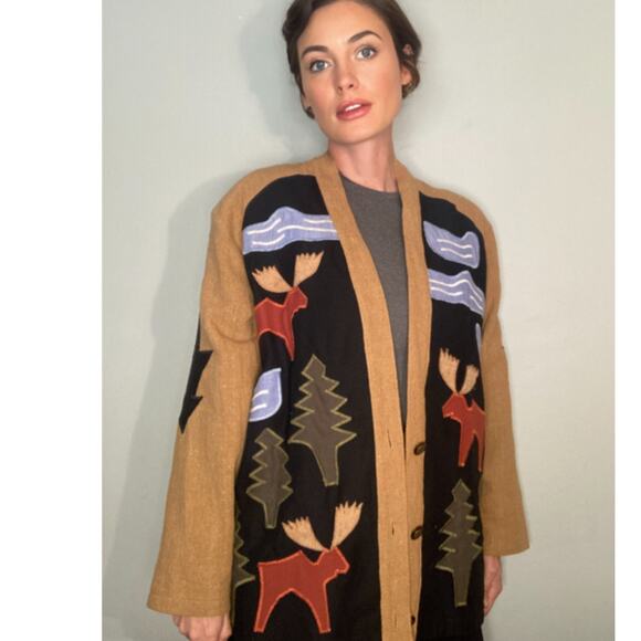 Vintage Rojo Patchwork Bode Jacket Dup Moose Forest Cotton Cardigan Men's Sz M - Picture 1 of 12